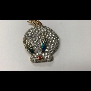 1 1/2” x 1 1/4” Tweety bird rhinestone crystal pin